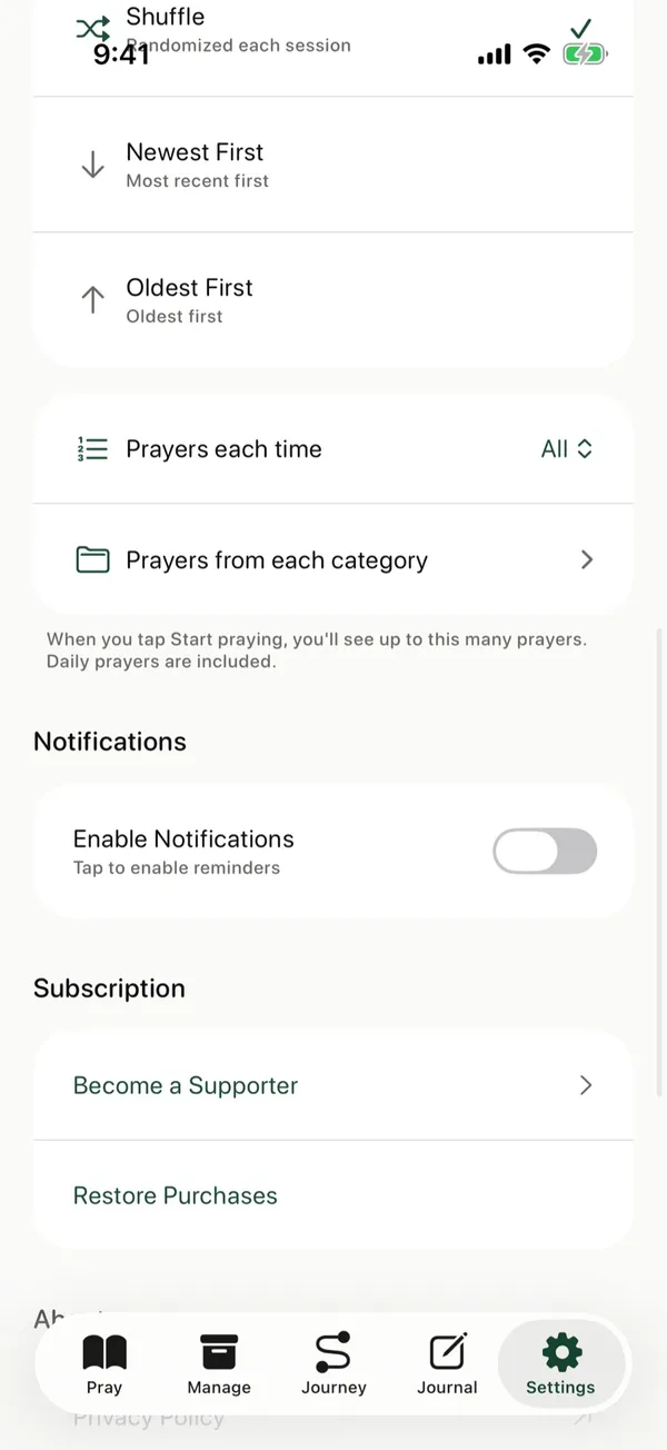 The Notifications section in Settings