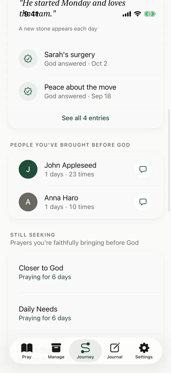 Stones of Remembrance listing answered prayers